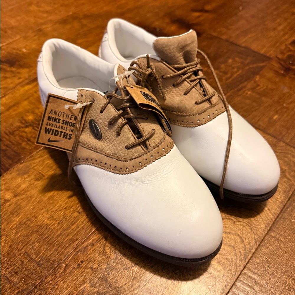 Nike Airliners Classic Saddle Golf Shoes Women's 8 NWT White/Tan Leather NWT NOS
